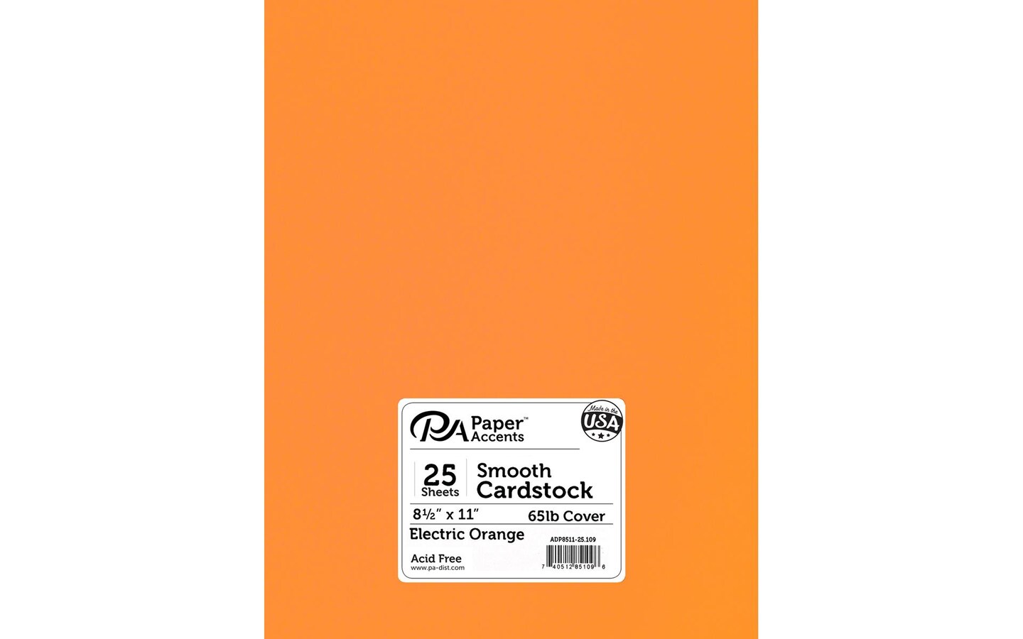 PA Paper Accents Smooth Cardstock 8.5&#x22; x 11&#x22; Electric Orange, 65lb colored cardstock paper for card making, scrapbooking, printing, quilling and crafts, 25 piece pack