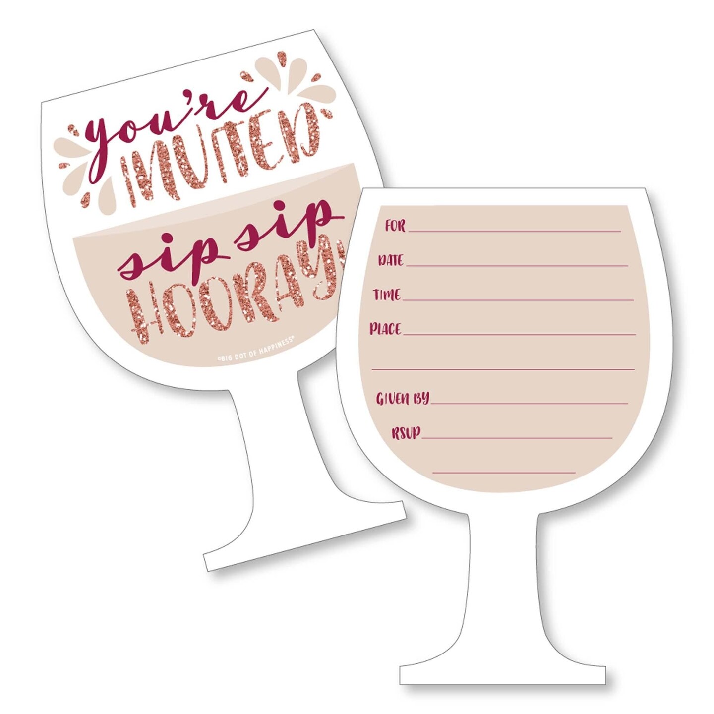 Big Dot of Happiness But First, Wine - Shaped Fill-in Invitations - Wine Tasting Party Invitation Cards with Envelopes - Set of 12