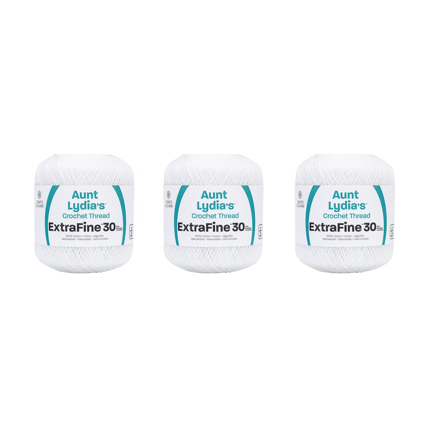 Aunt Lydia Extra Fine White Crochet - 3 Pack of 500y/457m - Cotton - Gauge 30 - Crochet