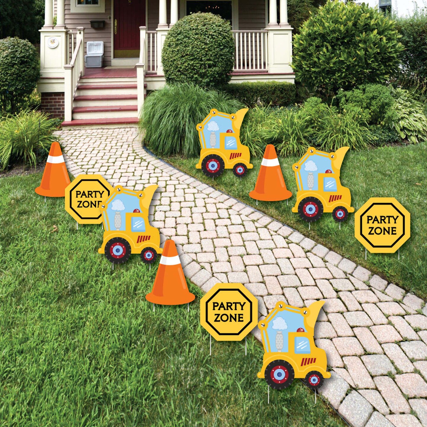 Big Dot of Happiness Construction Truck - Construction Zone Lawn Decorations - Outdoor Baby Shower or Birthday Party Yard Decorations - 10 Piece