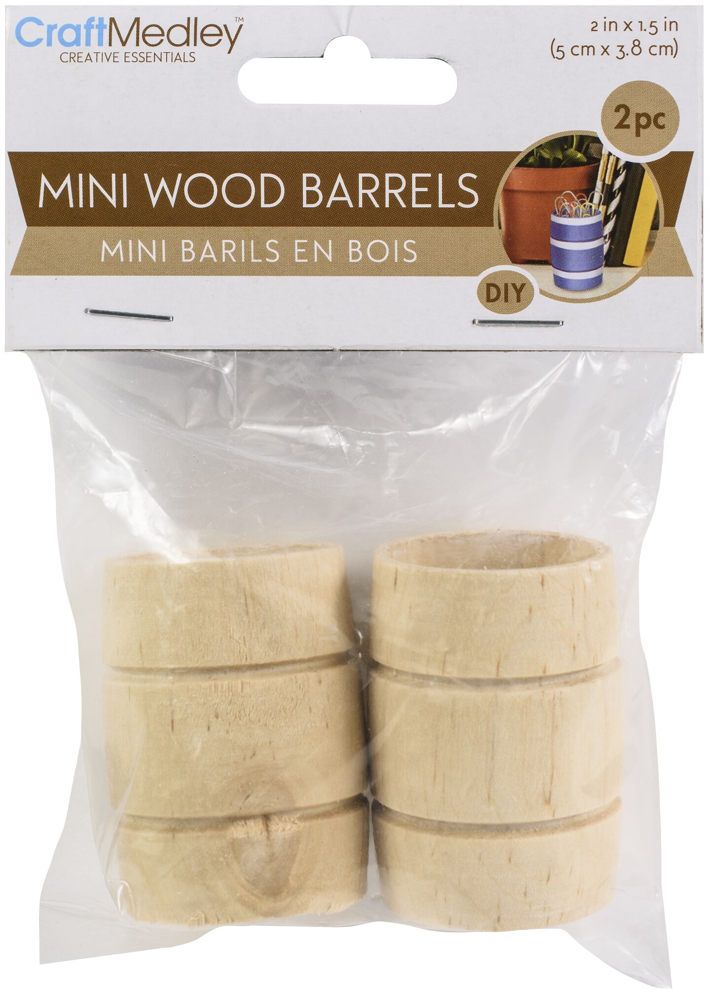 Craft Medley Mini Wood Barrel 2/Pkg-2&#x22;X1.5&#x22;