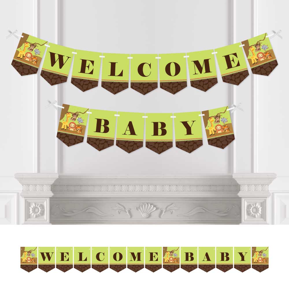 Big Dot of Happiness Funfari - Fun Safari Jungle - Baby Shower Bunting Banner - Jungle Party Decorations - Welcome Baby