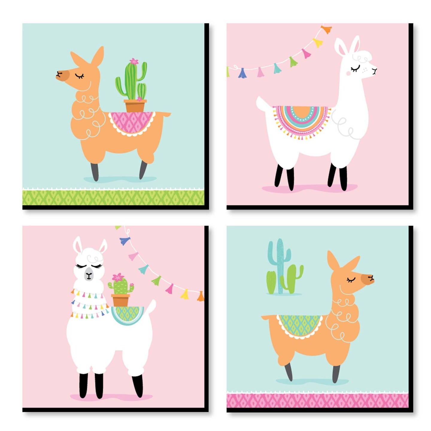 Big Dot of Happiness Whole Llama Fun - Kids Room, Nursery Decor and Home Decor - 11 x 11 inches Nursery Wall Art - Set of 4 Prints for baby&#x27;s room