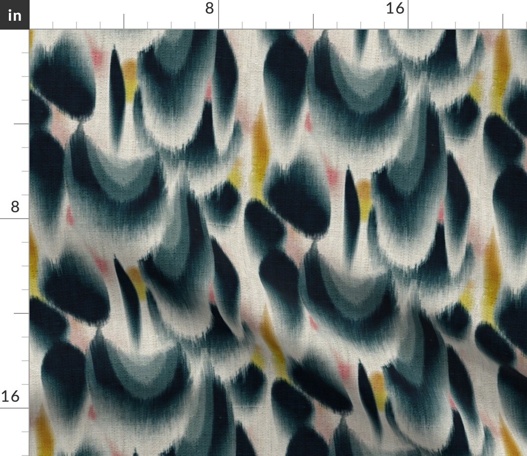 Abstract Indigo Tie Dye Japanese Inspired Watercolor Ikat Navy And Mustard Ombre Custom Printed Fabric by Spoonflower Various Fabrics by the Yard or Fat Quarter