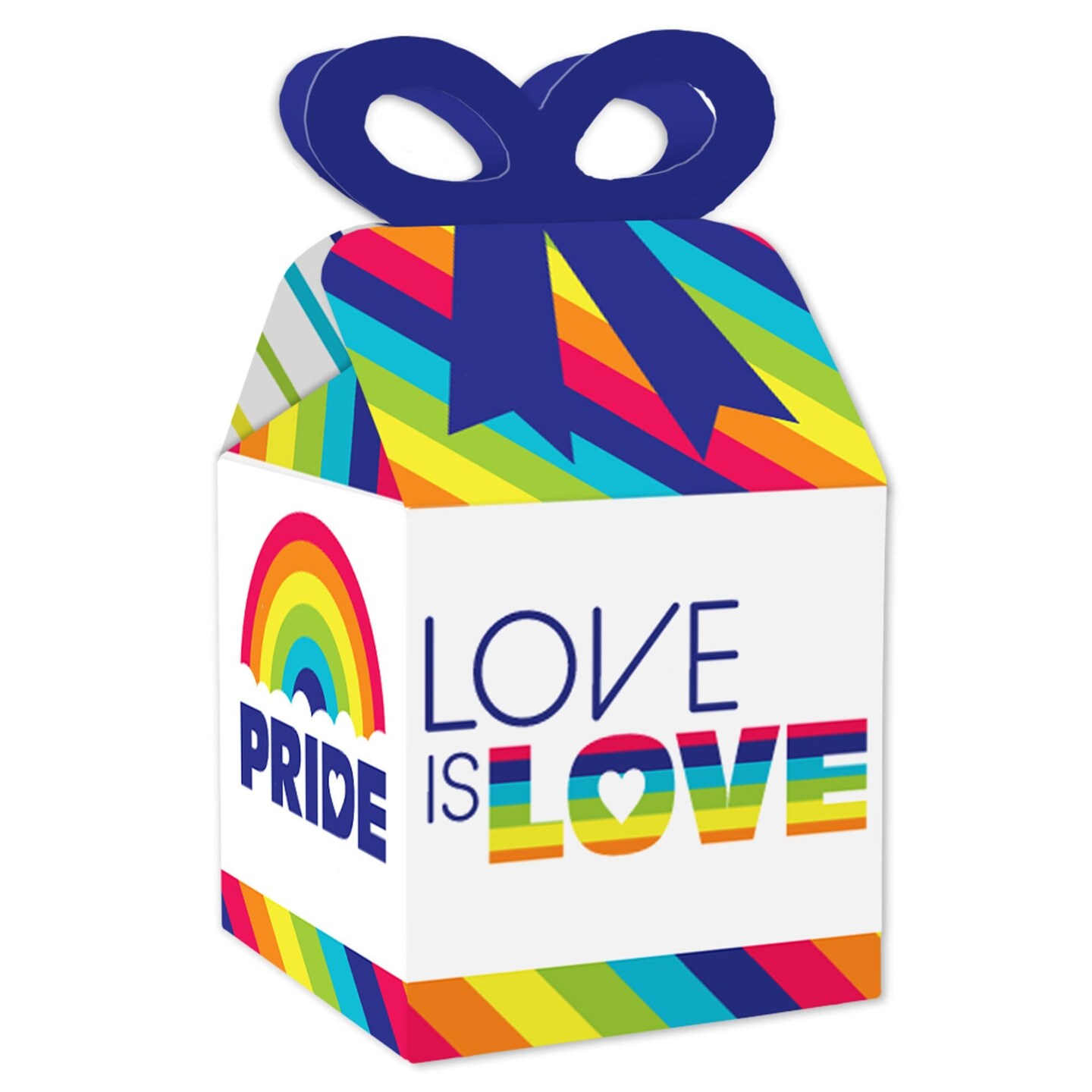 Big Dot of Happiness Love is Love - Pride - Square Favor Gift Boxes - Rainbow Party Bow Boxes - Set of 12