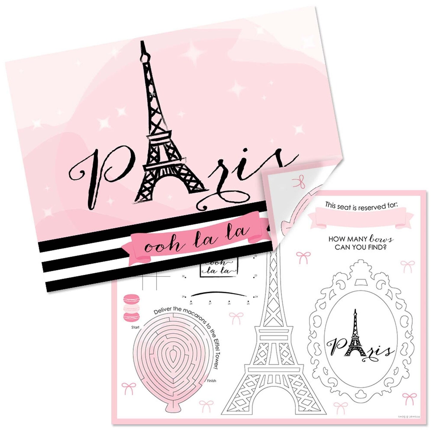 Big Dot of Happiness Paris, Ooh La La - Paper Paris Themed Birthday Party Coloring Sheets - Activity Placemats - Set of 16