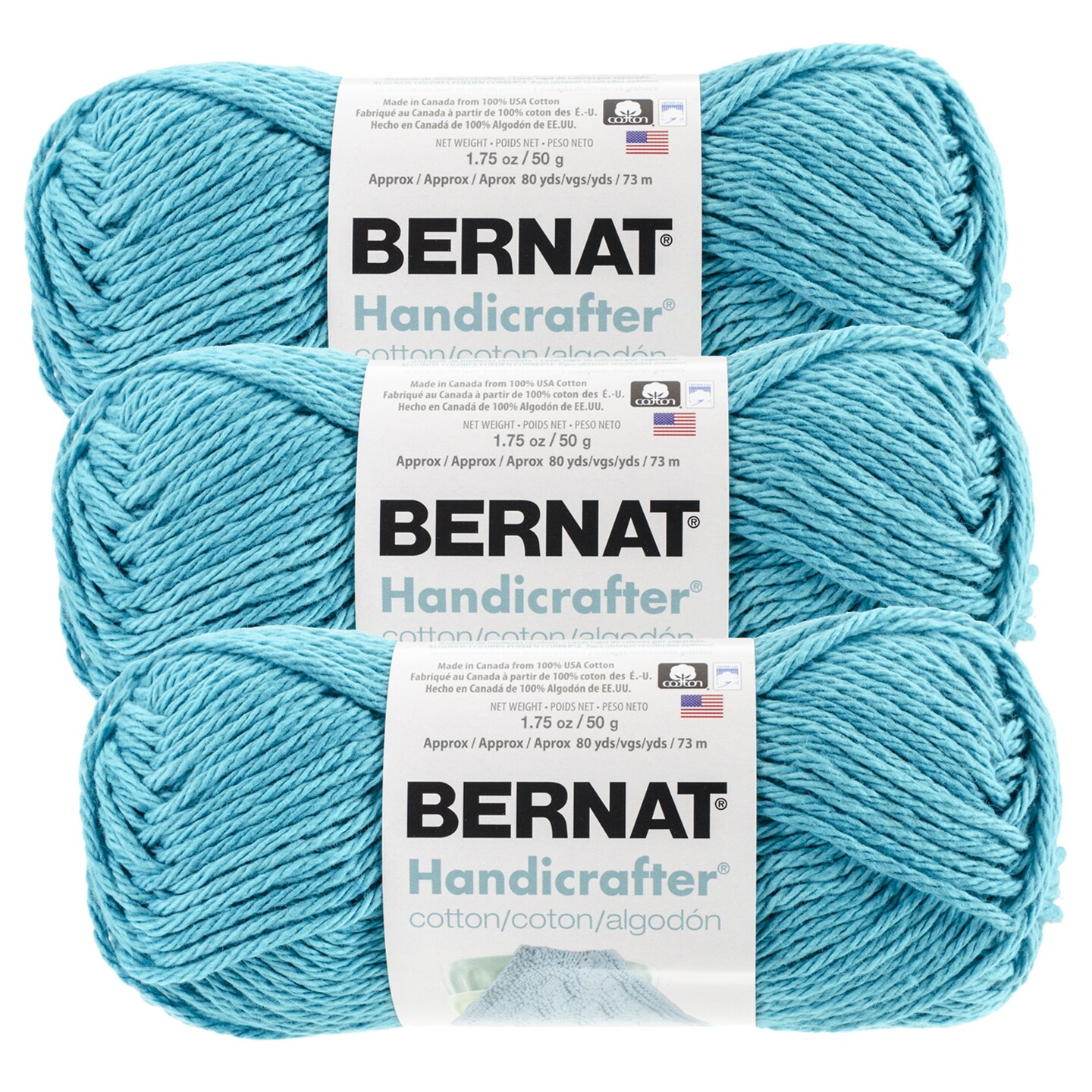 (Pack of 3) Bernat Handicrafter Cotton Yarn - Solids-Mod Blue