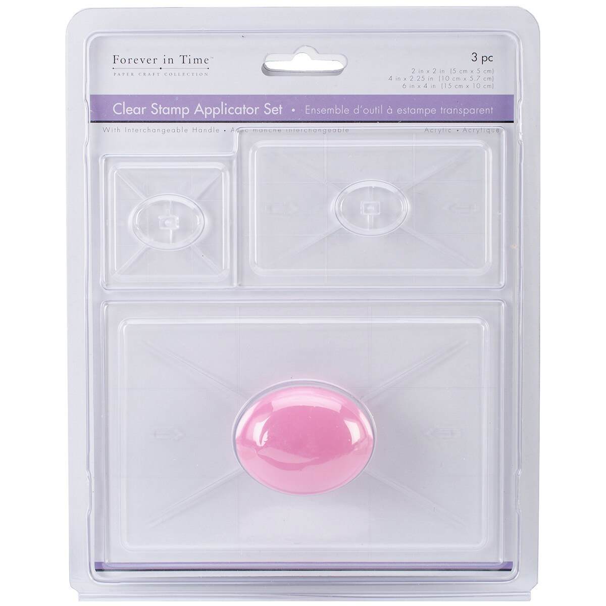 Multicraft Clear Stamp Applicators 3/Pkg W/Handle-2"X2", 4"X2.25" & 6"X4"