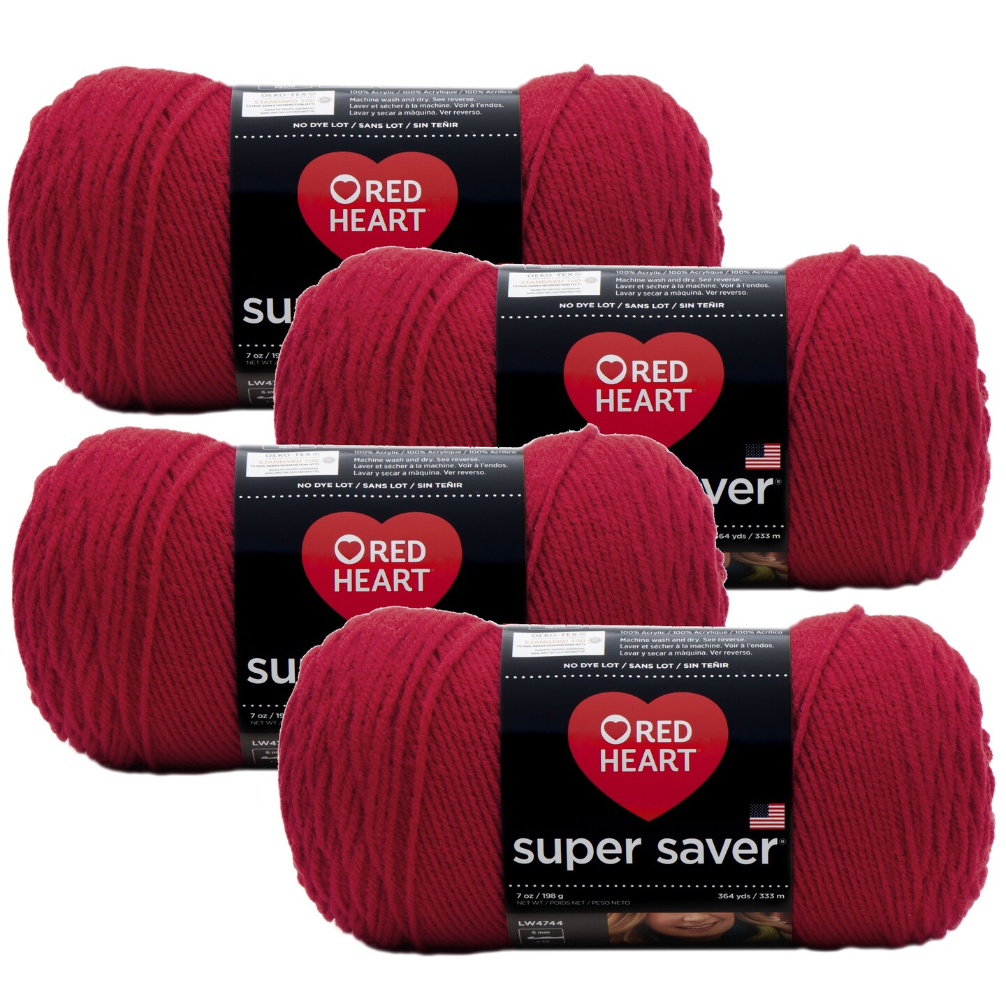 (Pack of 4) Red Heart Super Saver Yarn-Cherry Red