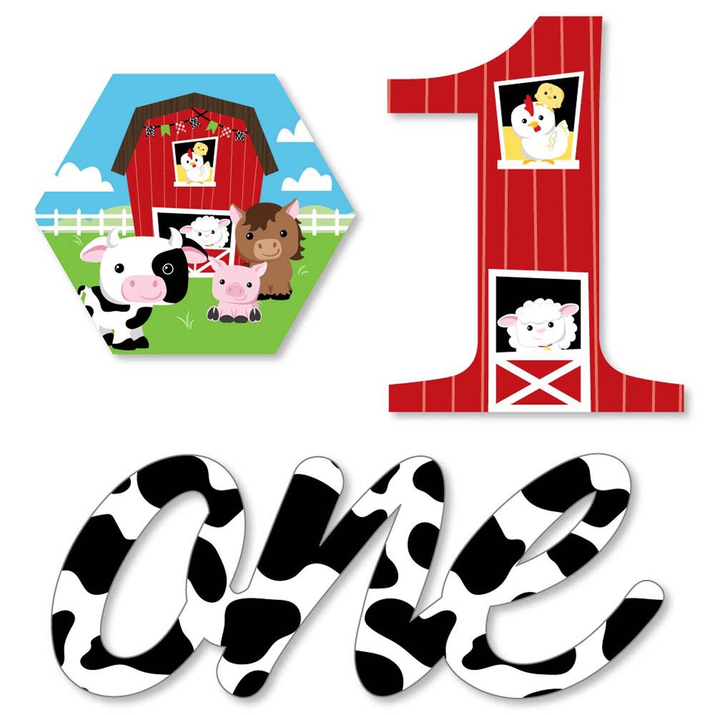 Big Dot of Happiness 1st Birthday Farm Animals - DIY Shaped Barnyard First Birthday Party Cut-Outs - 24 Count