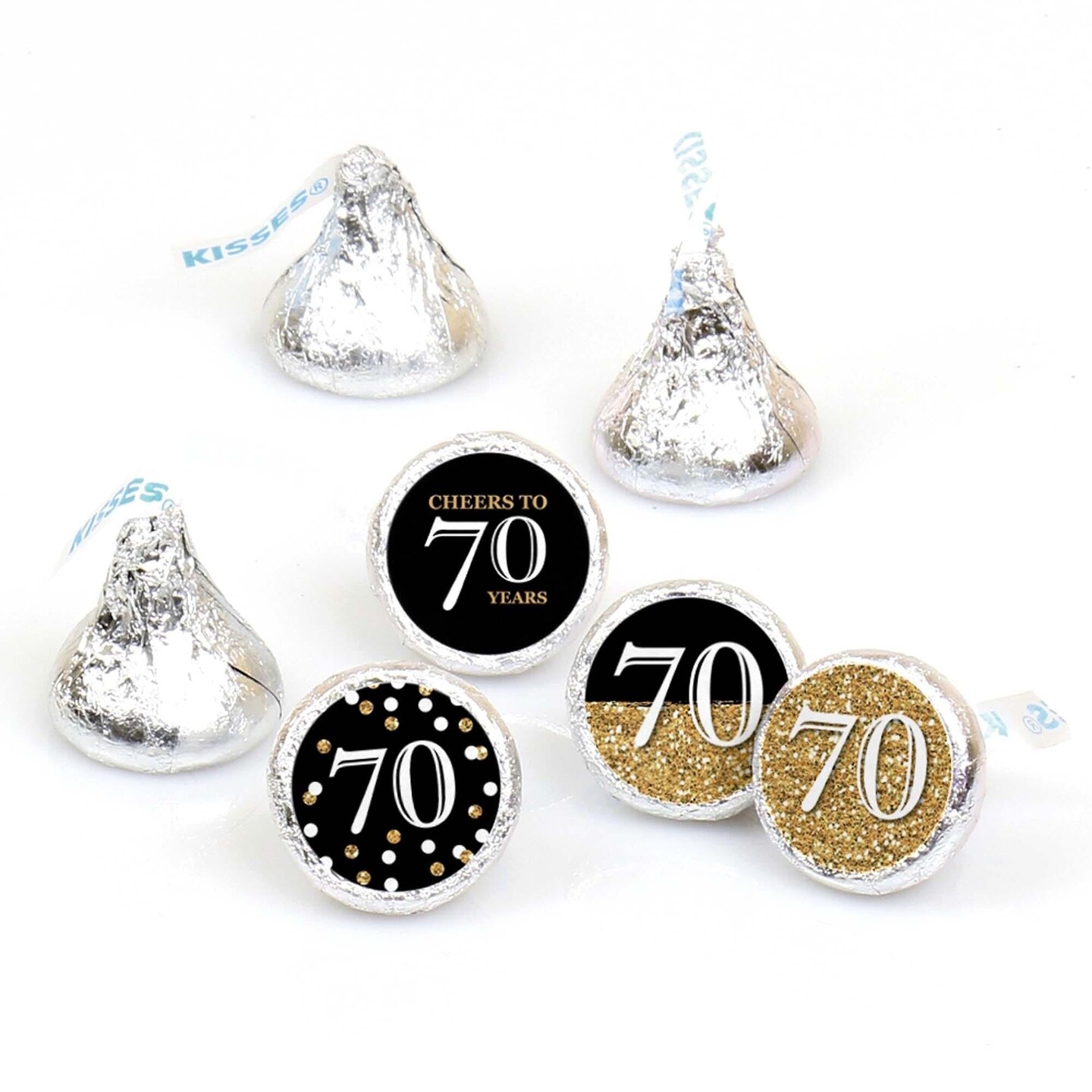 Big Dot of Happiness Adult 70th Birthday - Gold - Round Candy Sticker Party Favors - Labels Fits Chocolate Candy (1 sheet of 108)