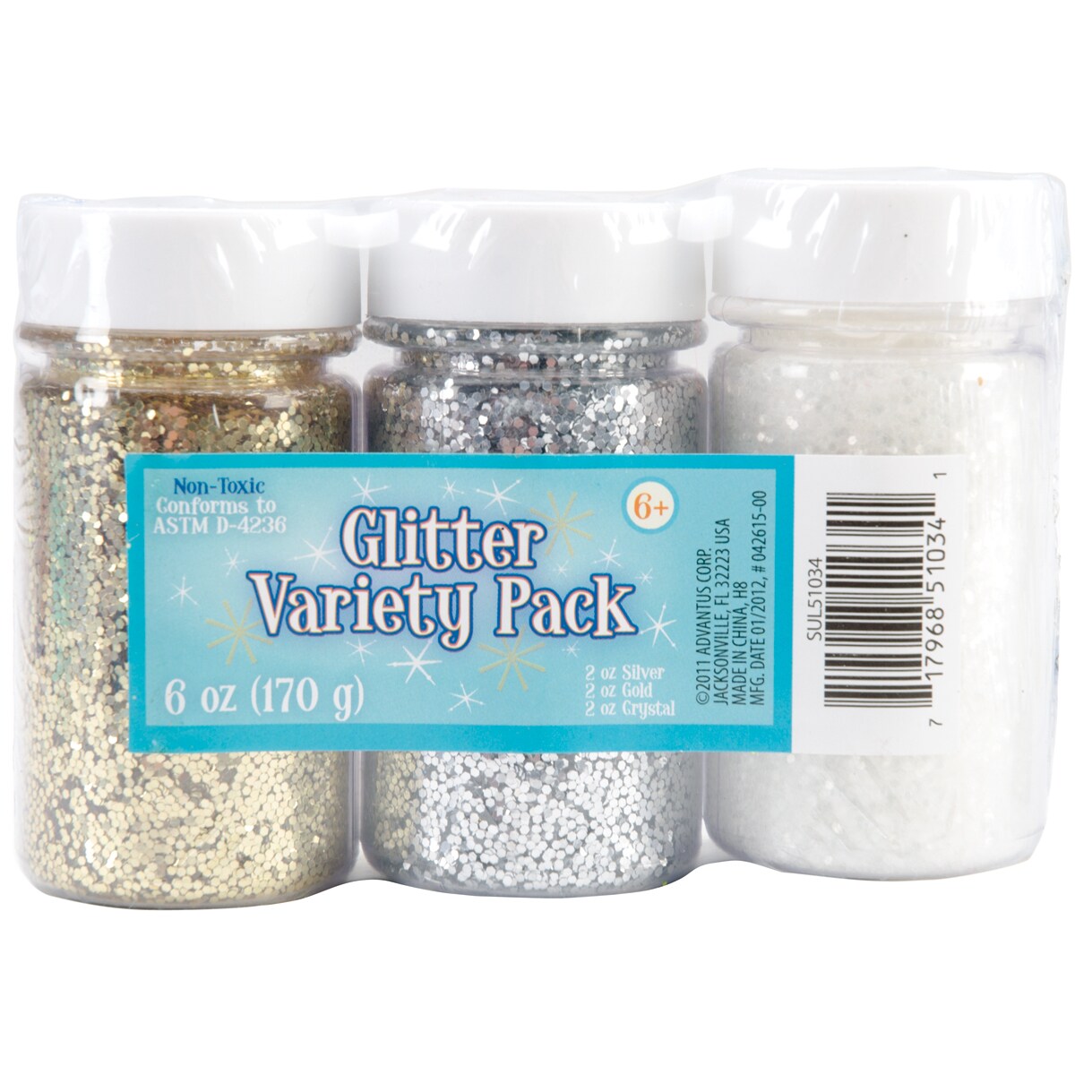 Sulyn Glitter Variety Pack 2oz 3/Pkg-Gold, Silver &#x26; Crystal