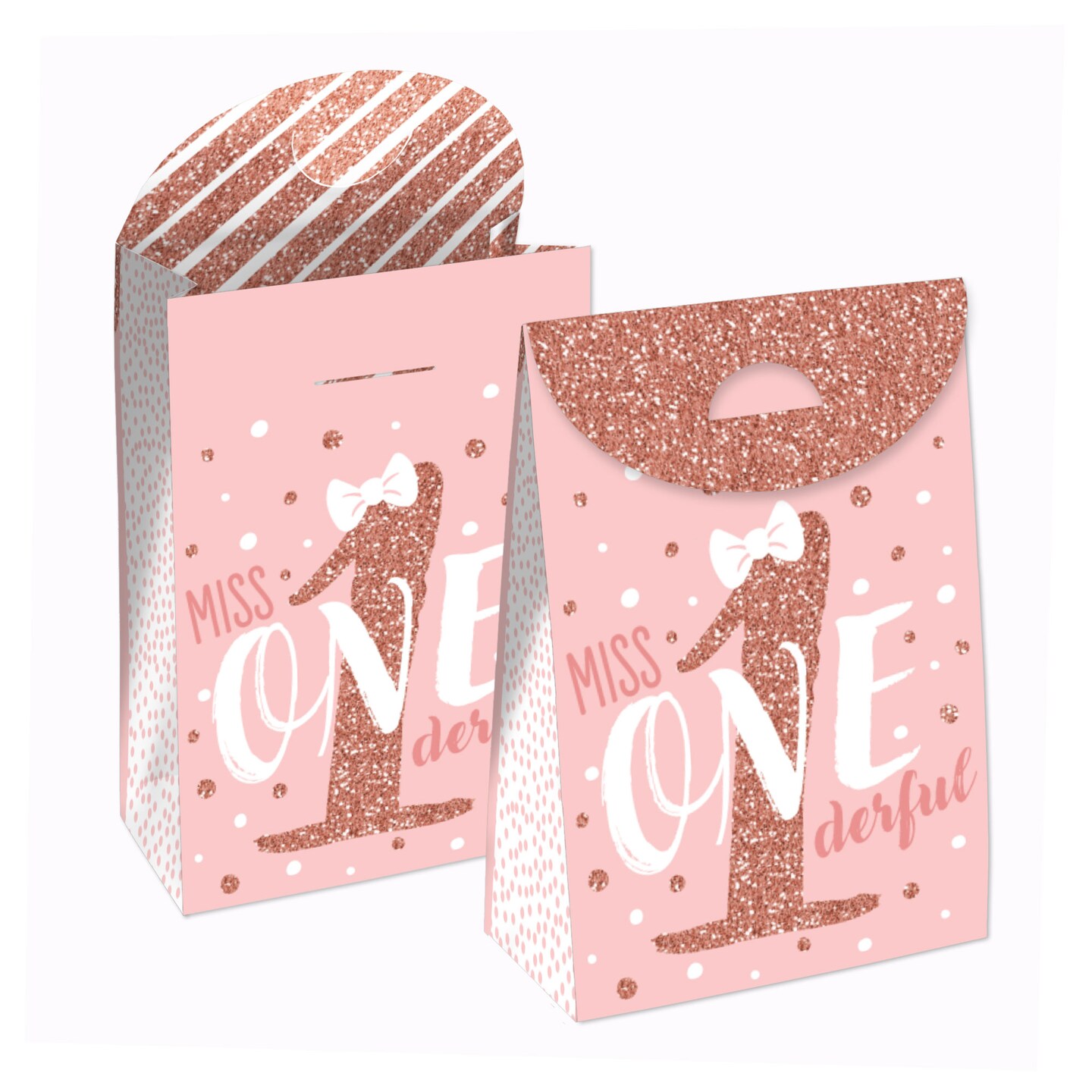 Big Dot of Happiness 1st Birthday Little Miss Onederful - Girl First Birthday Gift Favor Bags - Party Goodie Boxes - Set of 12
