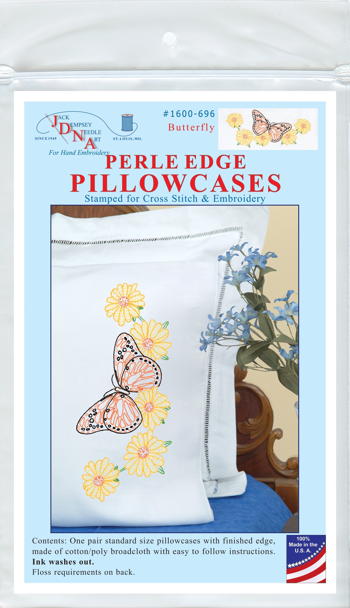 Jack Dempsey Stamped Pillowcases W/White Perle Edge 2/Pkg-Butterfly