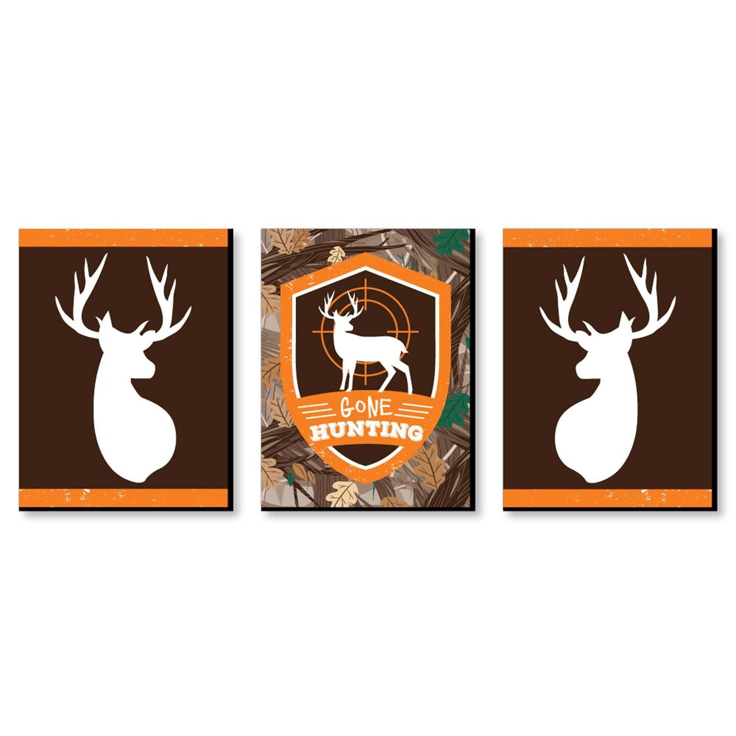 Big Dot of Happiness Gone Hunting - Deer Hunting Decorations, Camo Wall Art and Man Cave Decor - Gift Ideas - 7.5 x 10 inches - Set of 3 Prints