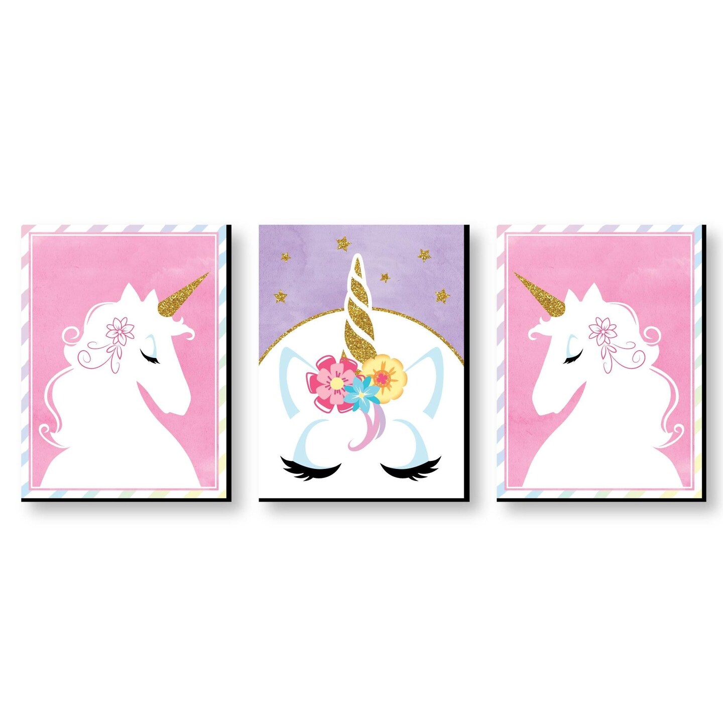 Big Dot of Happiness Rainbow Unicorn - Baby Girl Nursery Wall Art and Kids Room Decorations - Gift Ideas - 7.5 x 10 inches - Set of 3 Prints