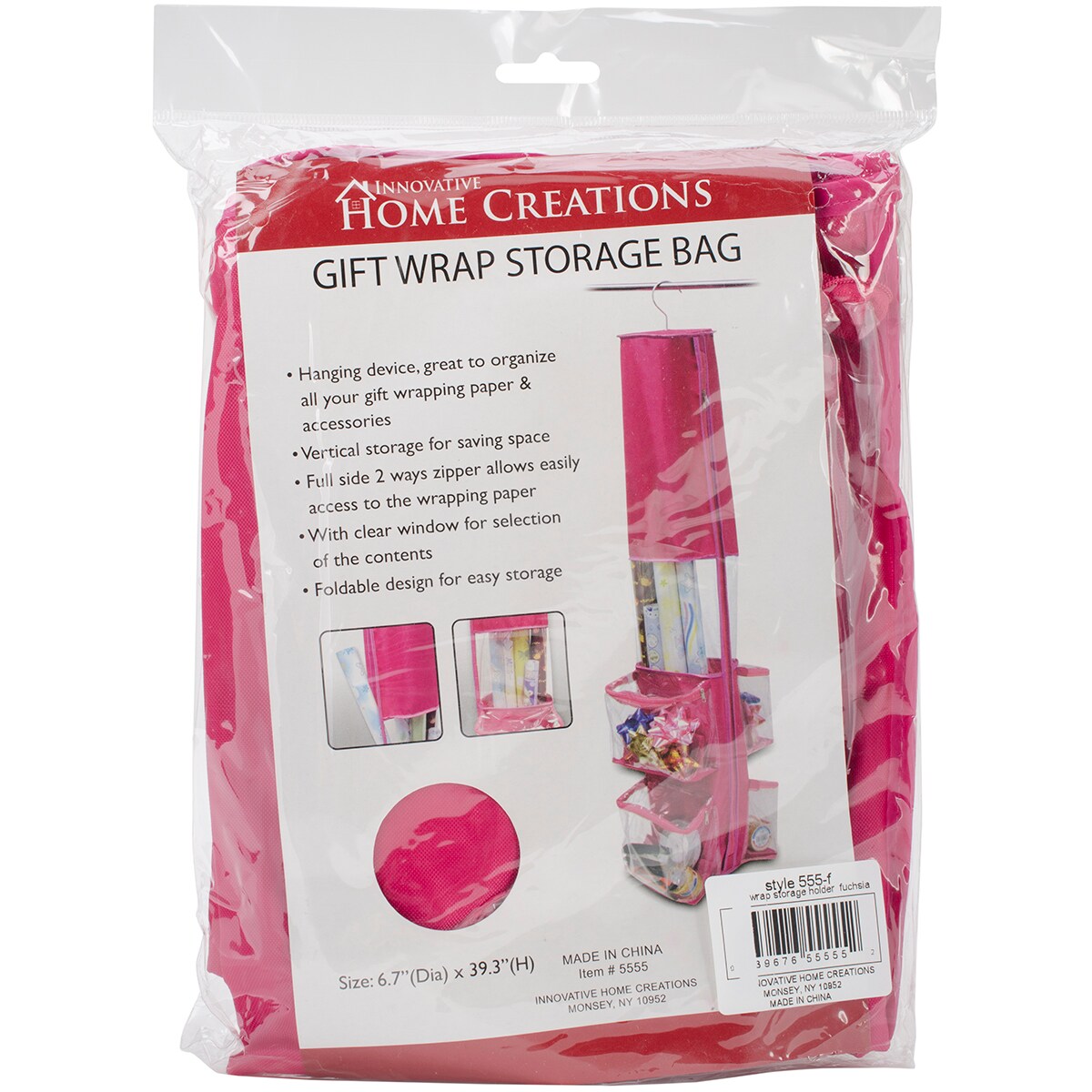Innovative Home Creations Gift Wrap Storage Bag-12&#x22;X59&#x22; Fuchsia