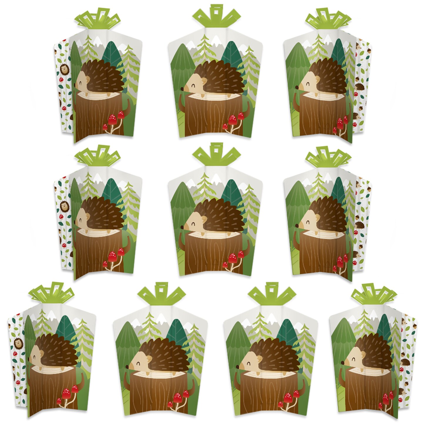Big Dot of Happiness Forest Hedgehogs - Table Decorations - Woodland Birthday Party or Baby Shower Fold and Flare Centerpieces - 10 Count