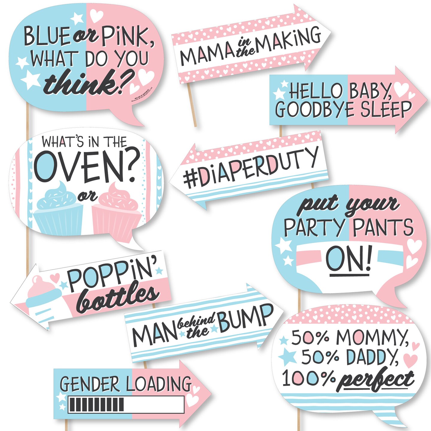 Big Dot of Happiness Funny Baby Gender Reveal - Team Boy or Girl Party Photo Booth Props Kit - 10 Piece