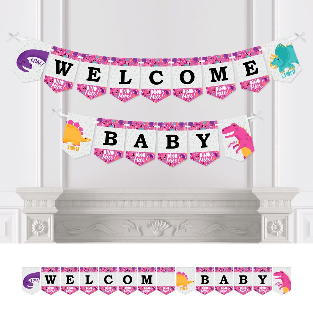 Girl dinosaur best sale baby shower decorations