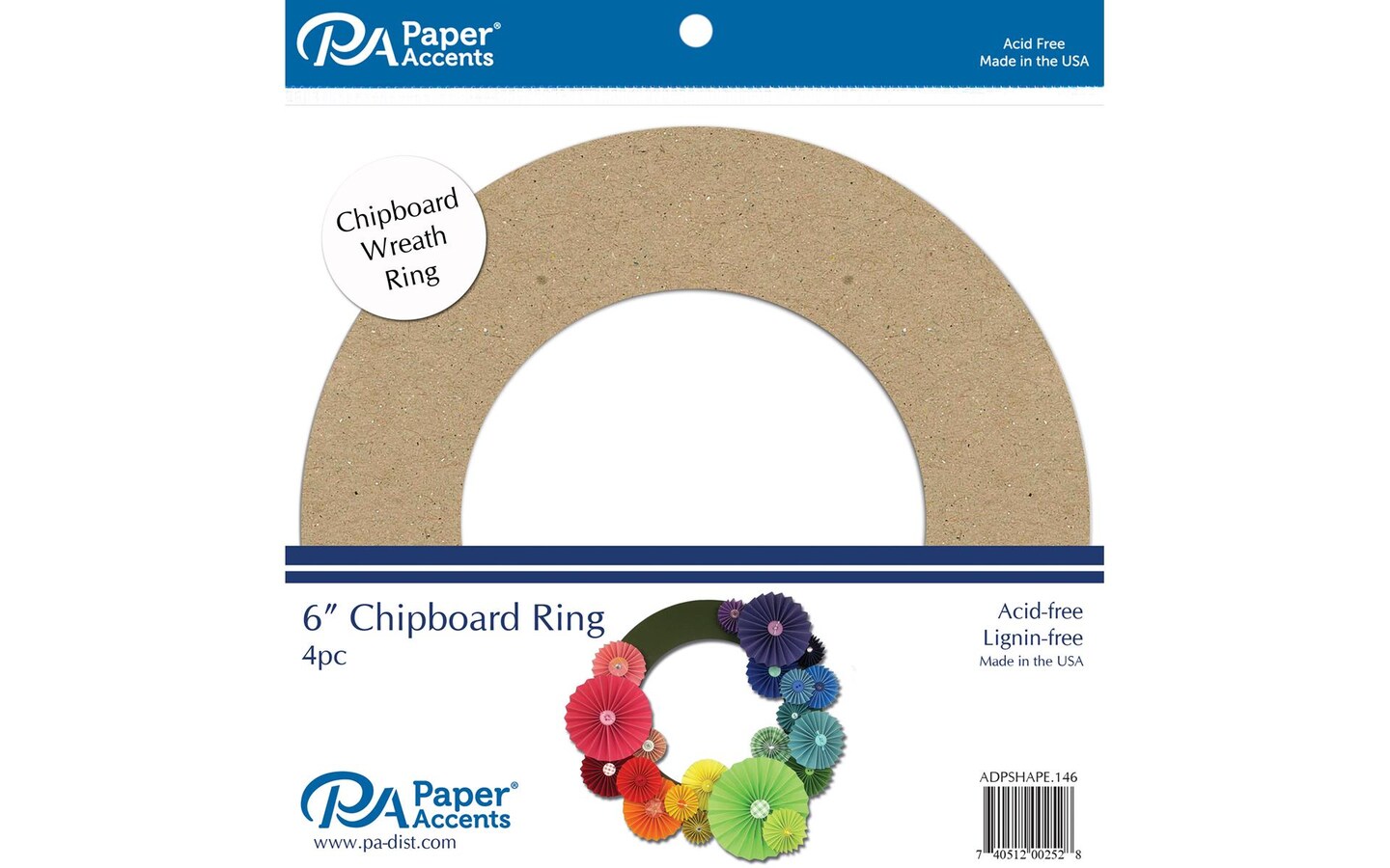 Chip Shape 4pc 6&#x22; Chipboard Ring Natural