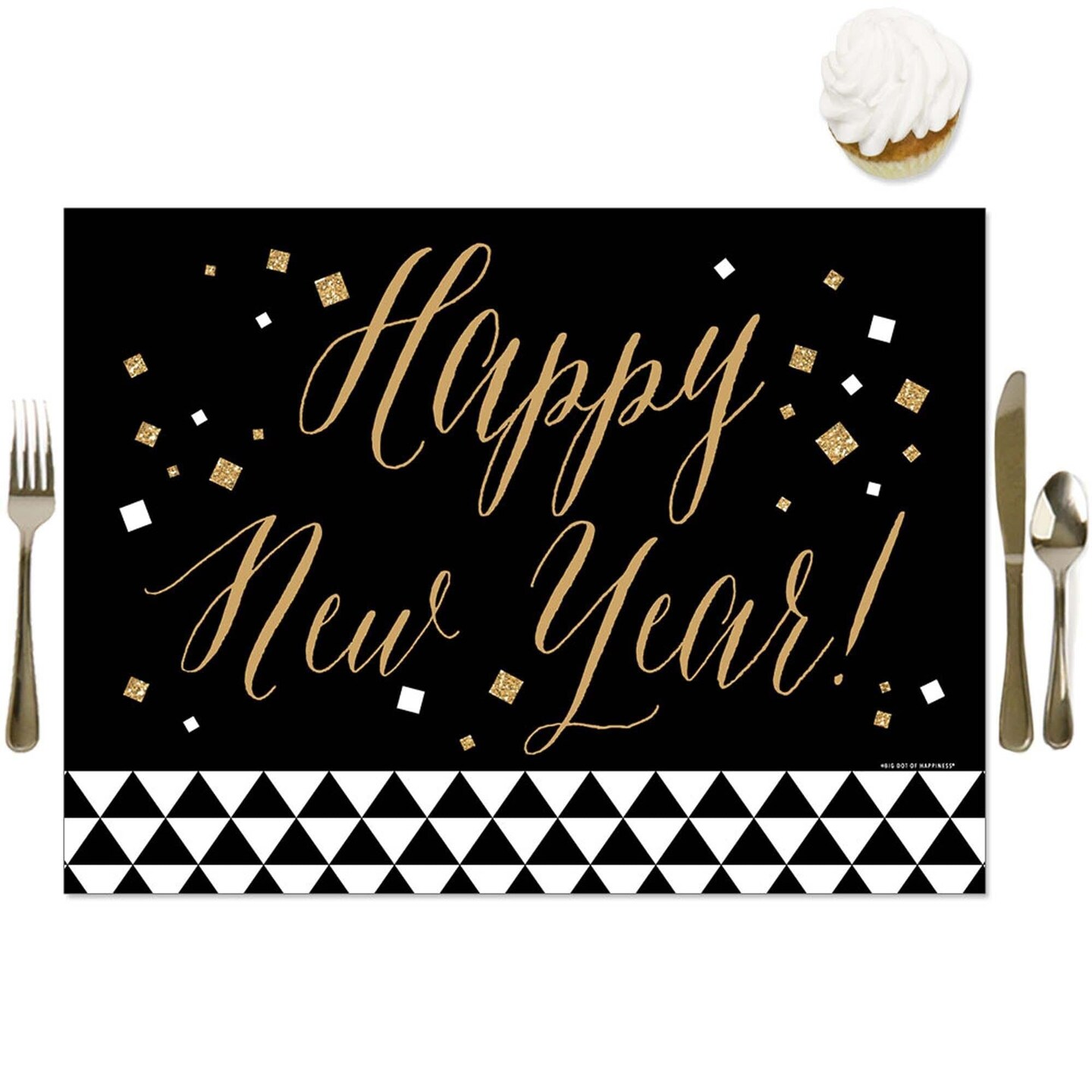 Big Dot of Happiness New Year&#x27;s Eve - Gold - Party Table Decorations - New Years Eve Party Placemats - Set of 16