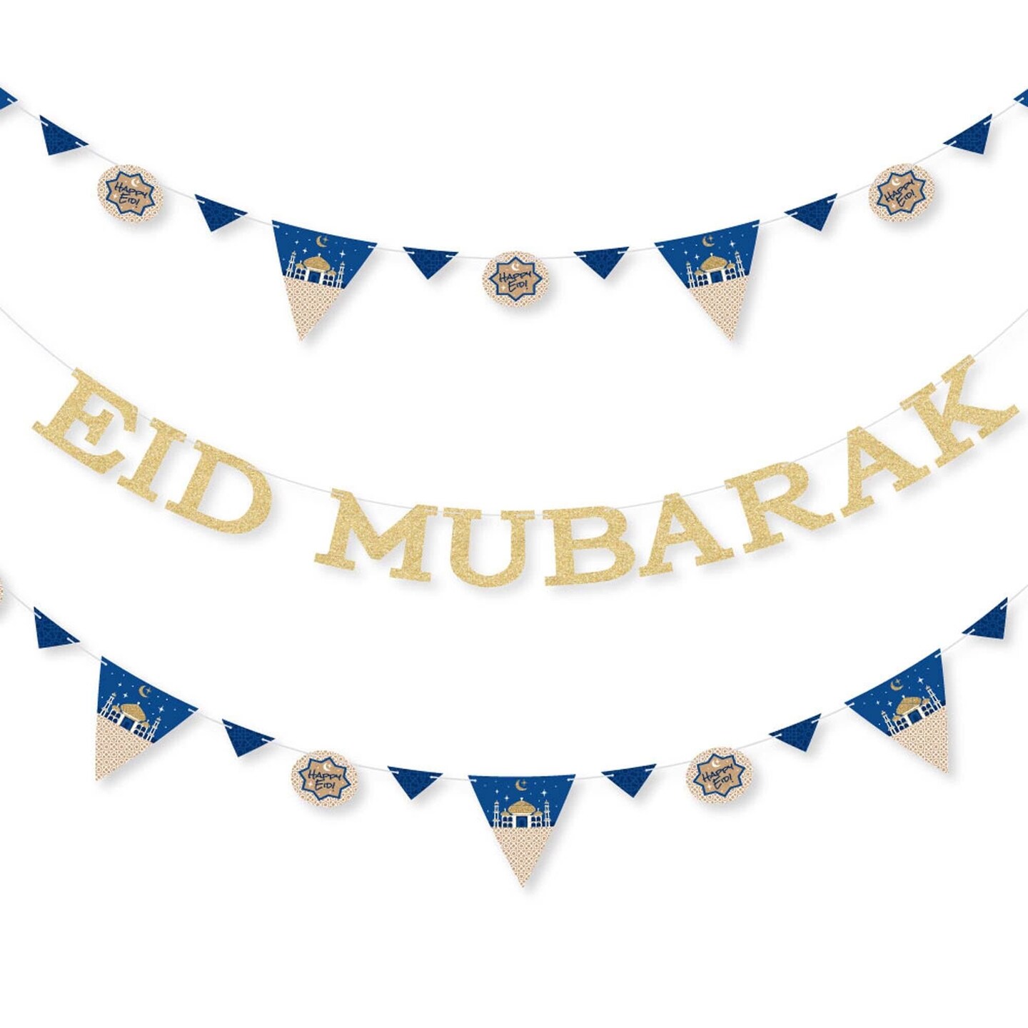 Big Dot of Happiness Eid Mubarak Letter Banner - Ramadan Decorations - No-Mess Real Gold Glitter Eid Mubarak Letters