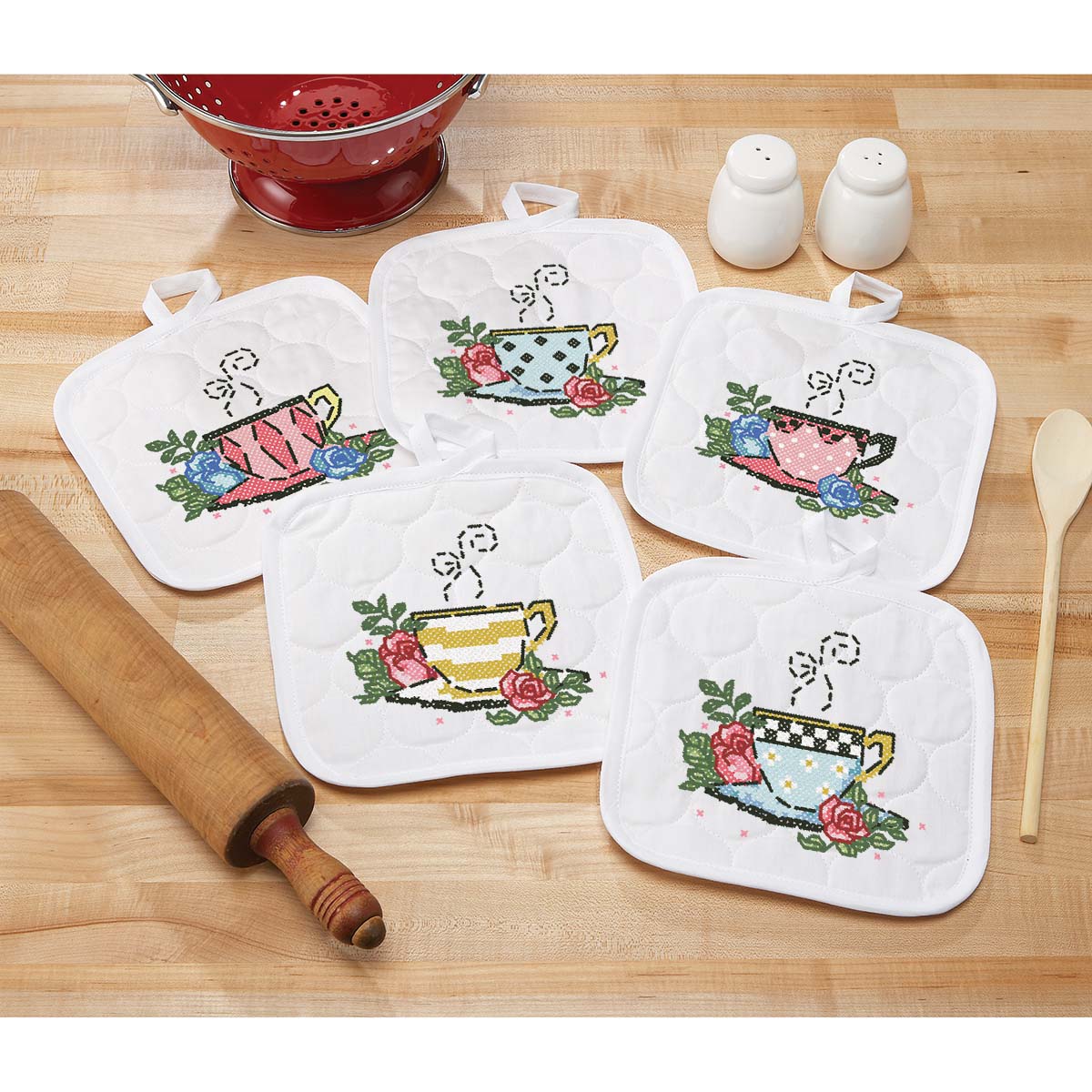 Herrschners Tea Cup Pot Holders Stamped CrossStitch Michaels