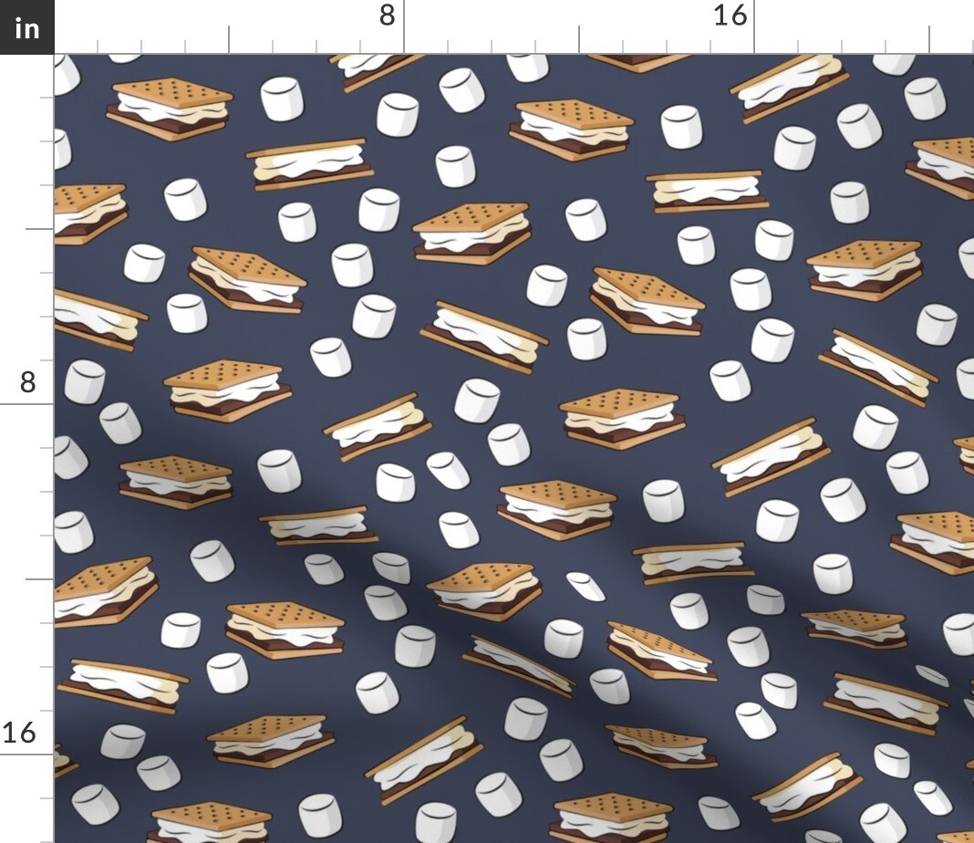 Marshmallows Adventure Blue Food Camping Custom Printed Fabric by Spoonflower Various Fabrics by the Yard or Fat Quarter
