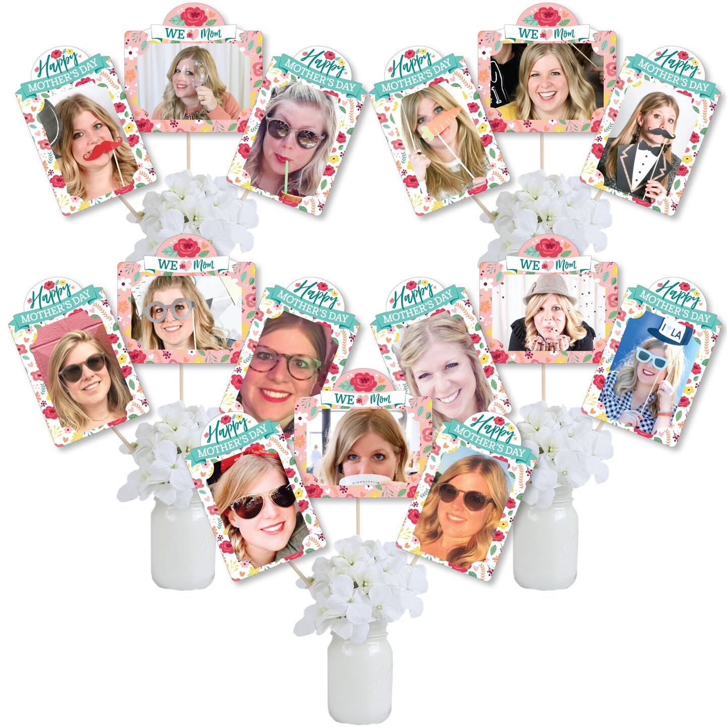 Big Dot of Happiness Colorful Floral Happy Mother&#x27;s Day - We Love Mom Party Picture Centerpiece Sticks - Photo Table Toppers - 15 Pieces