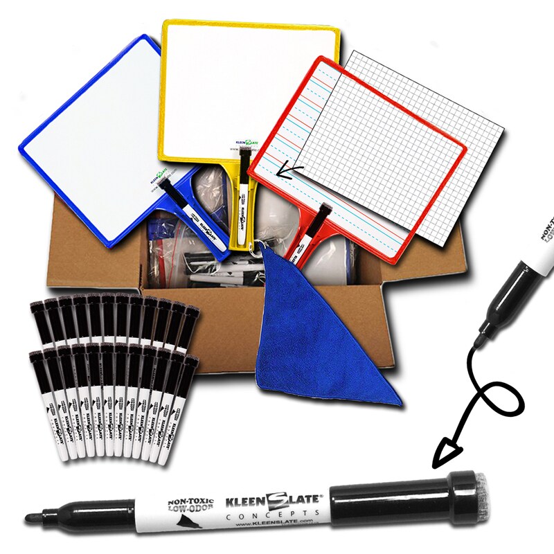 Customizable Handheld Whiteboards with Clear Dry Erase Sleeves &#x26; Markers, Class Set of 24