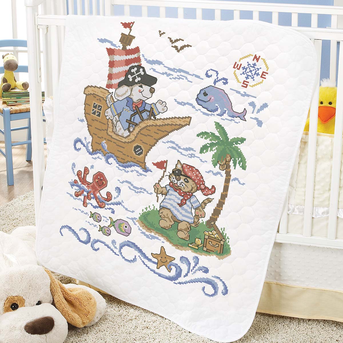 Baby by Herrschners Pirate Voyage Baby Quilt Stamped Cross-Stitch Kit ...