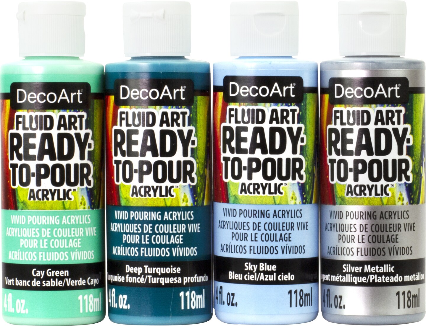 Decoart Fluidart Paint Pouring Value Pack 4/Pkg-Silver Seas