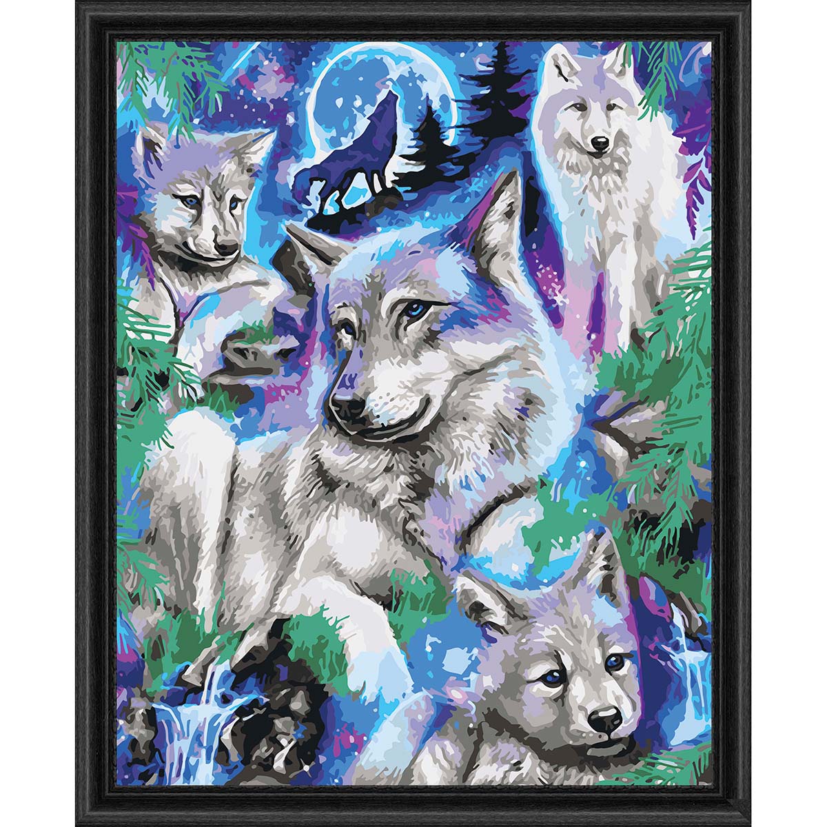 Herrschners Daydream Galaxy Wolves Kit & Frame Paint-by-Number Kit ...