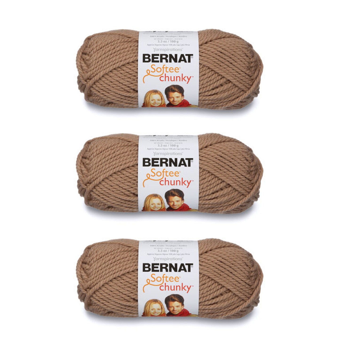 Bernat Softee Chunky Soft Taupe Yarn - 3 Pack of 100g/3.5oz - Acrylic - 6 Super Bulky - 108 Yards - Knitting/Crochet