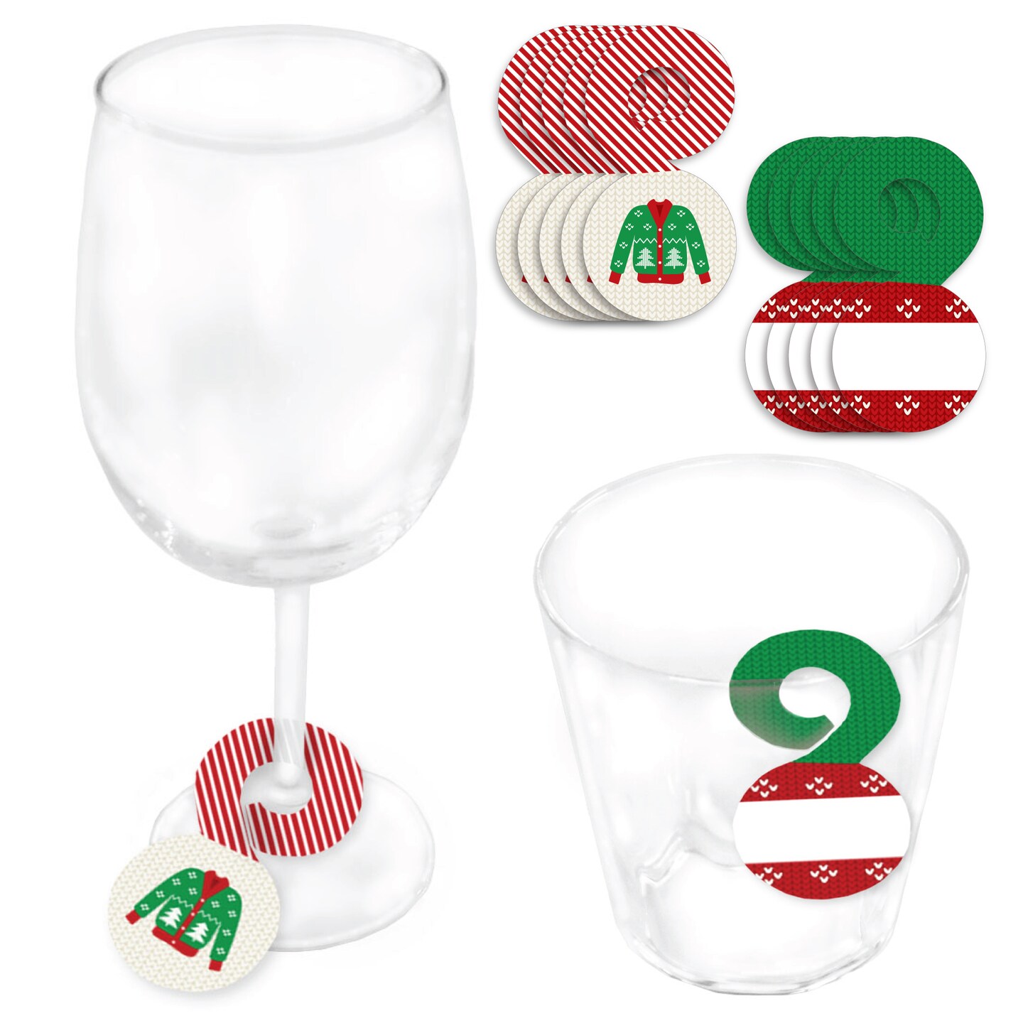 Big Dot of Happiness Ugly Sweater - Holiday and Christmas Party Paper Beverage Markers for Glasses - Drink Tags - Set of 24