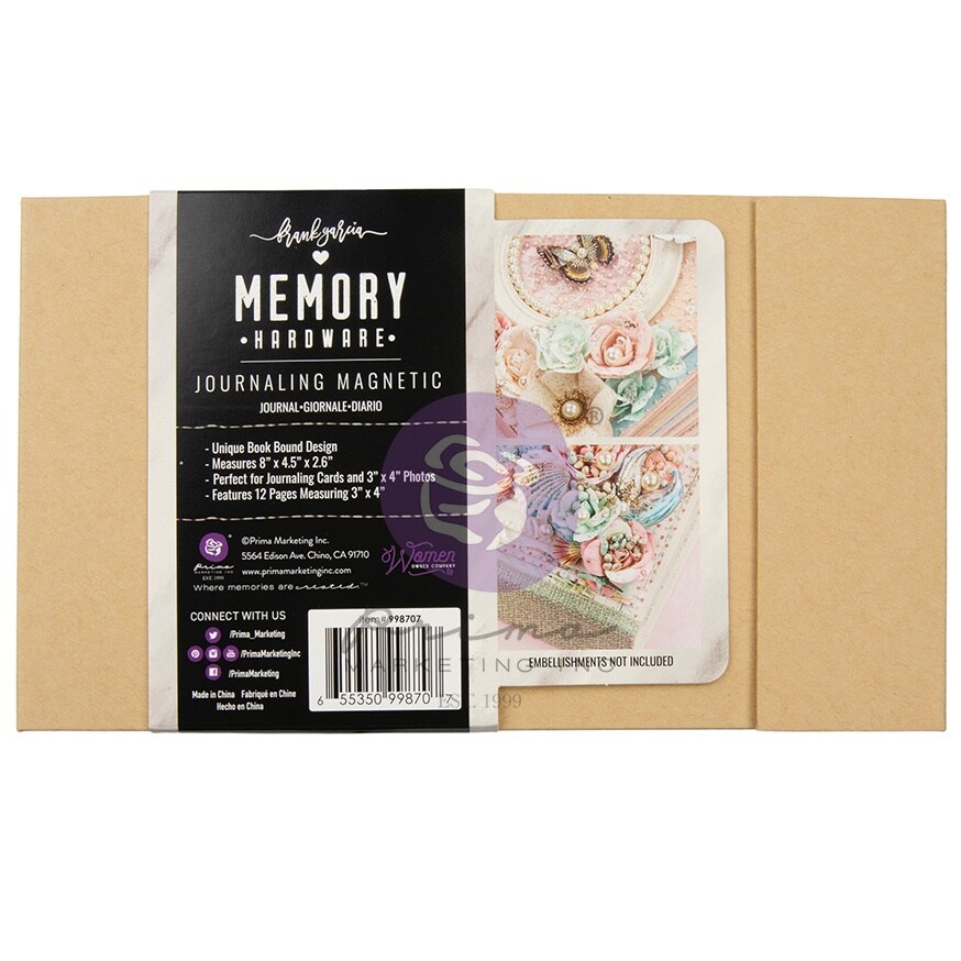 Prima Memory Hardware Chipboard Album 8&#x22;X4.5&#x22;X2.6&#x22;-Journaling Magnetic W/12 Pages