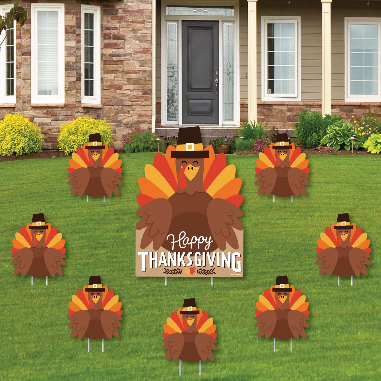 Big Dot of Happiness Fall Turkey - Yard Sign and Outdoor Lawn Decorations - Happy Thanksgiving Harvest Yard Signs - Set of 8