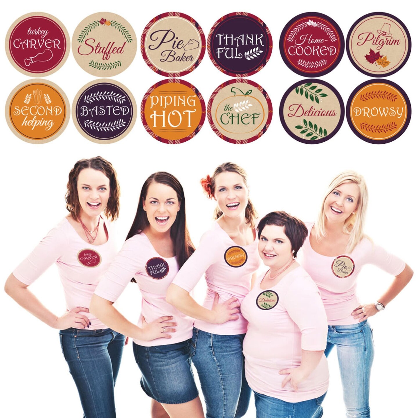 Big Dot of Happiness Friends Thanksgiving Feast - Friendsgiving Party Funny Name Tags - Party Badges Sticker Set of 12