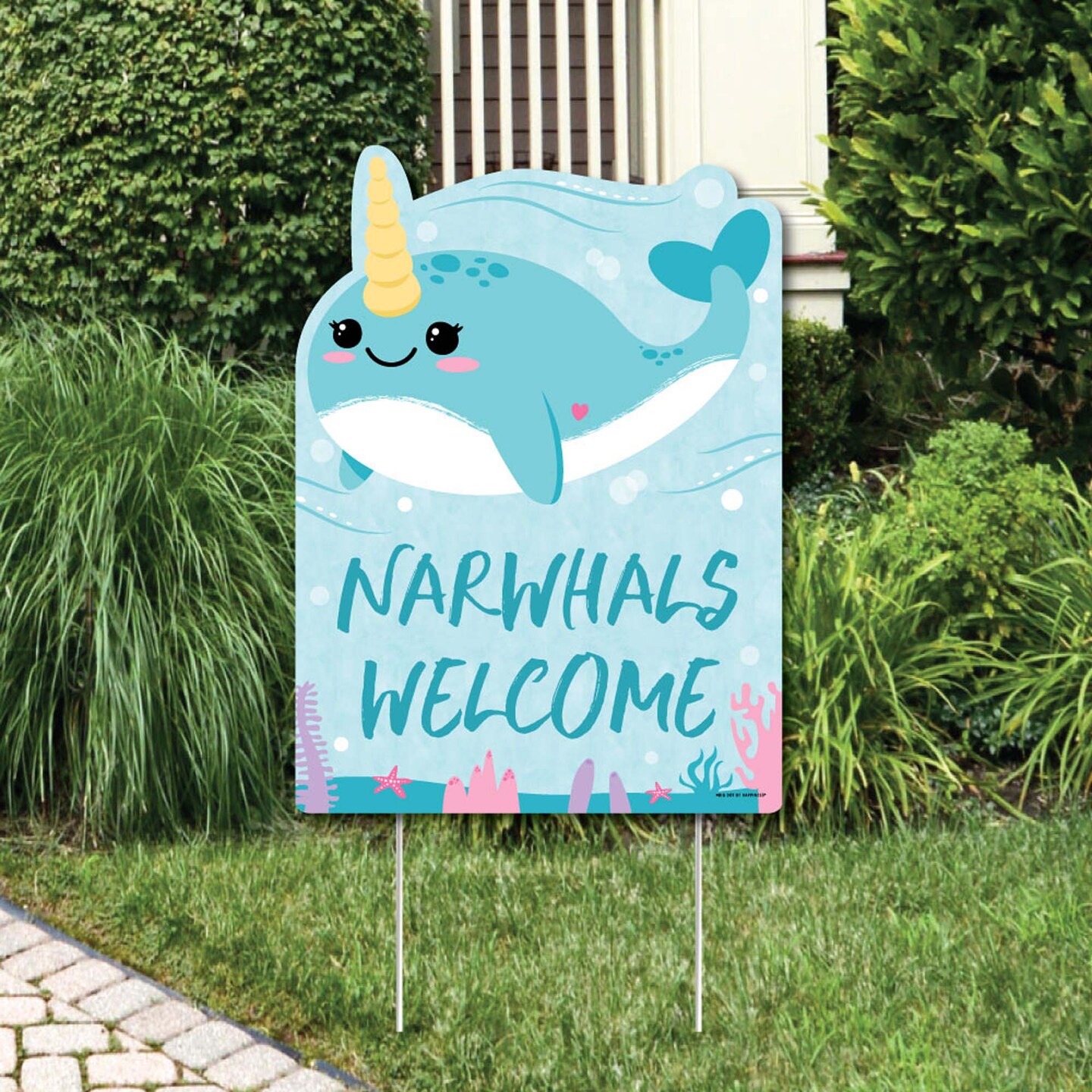 Big Dot of Happiness Narwhal Girl - Party Decorations - Under The Sea Baby  Shower or Birthday Party Welcome Yard Sign