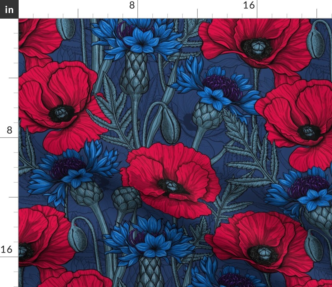 Maximalist Floral Saturated Flowers Botanical Wildflower Rich Bold Lush Custom Printed Fabric by Spoonflower Various Fabrics by the Yard or Fat Quarter