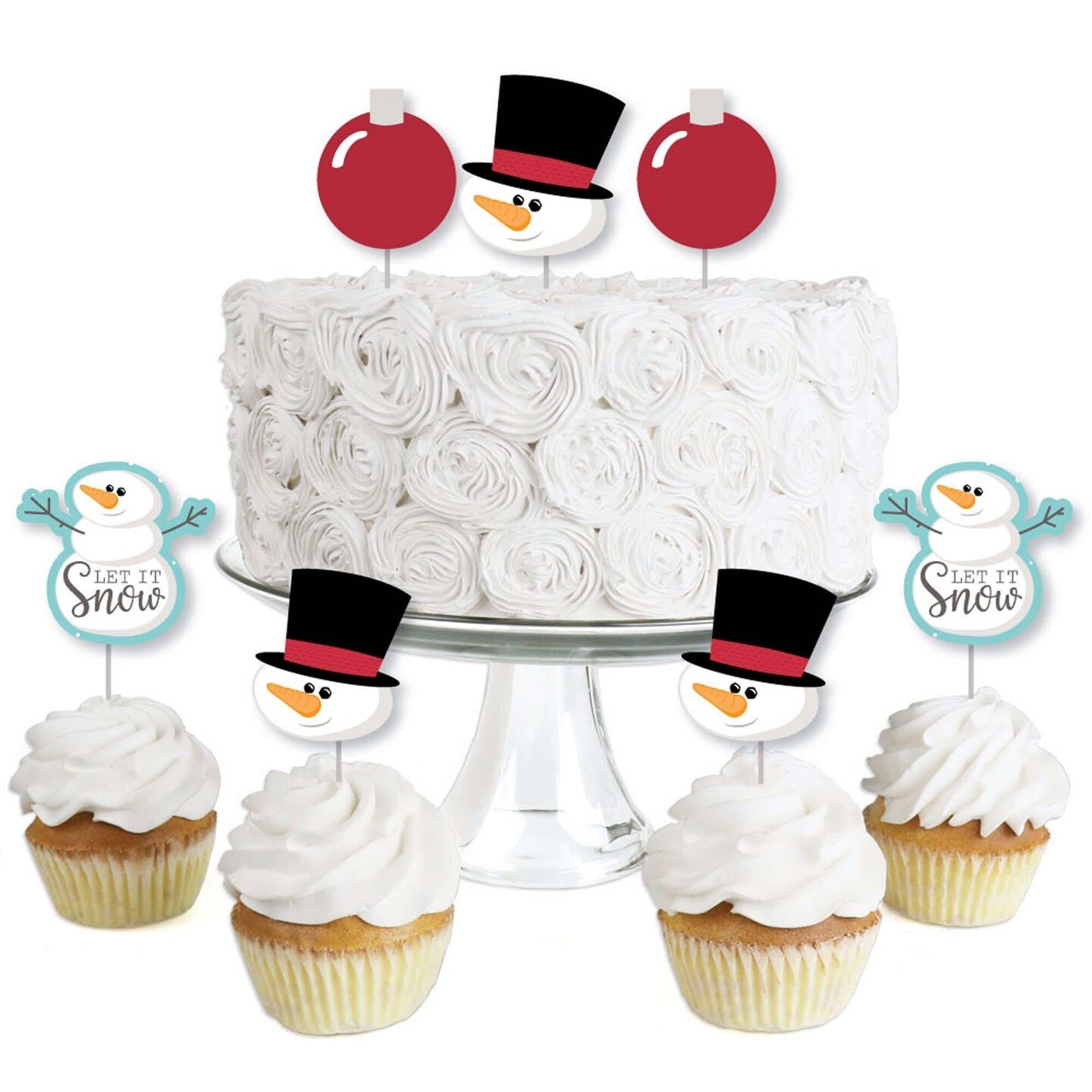 Big Dot of Happiness Let It Snow - Snowman - Dessert Cupcake Toppers - Christmas and Holiday Party Clear Treat Picks - Set of 24