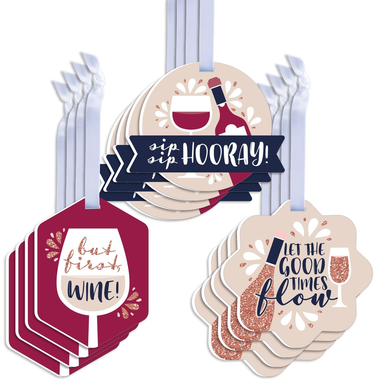 Big Dot of Happiness But First, Wine Assorted Hanging Wine Tasting Party Favor Tags Gift Tag