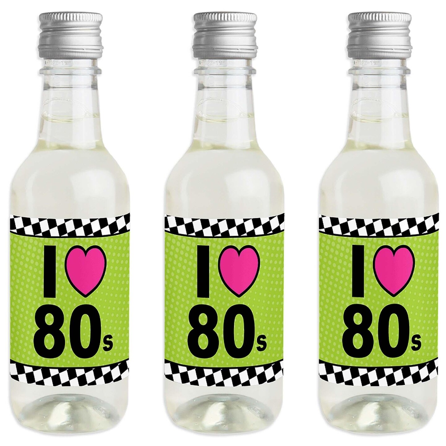 Big Dot of Happiness 80's Retro - Mini Wine and Champagne Bottle Label Stickers - Totally 1980s Party Favor Gift for Women and Men - Set of 16