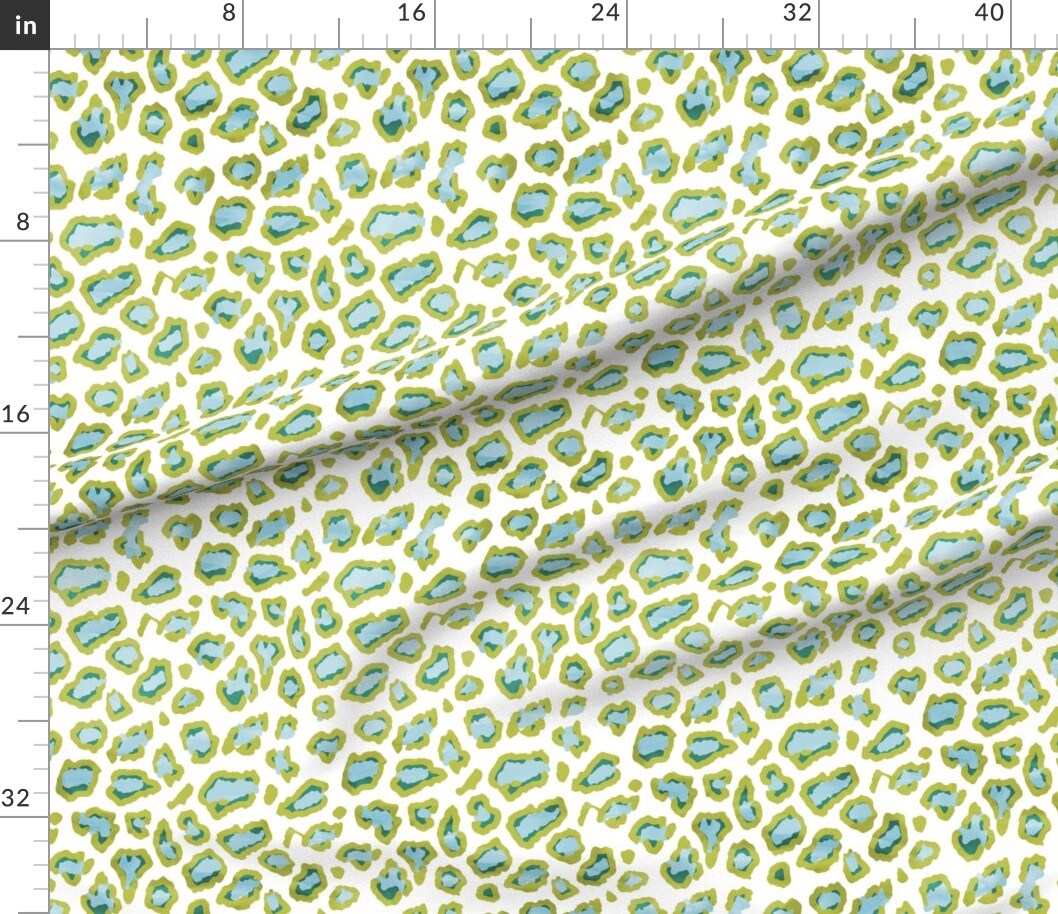 Leopard Blue Green Watercolor Animal Skin Abstract Painterly Custom Printed Fabric by Spoonflower Various Fabrics by the Yard or Fat Quarter