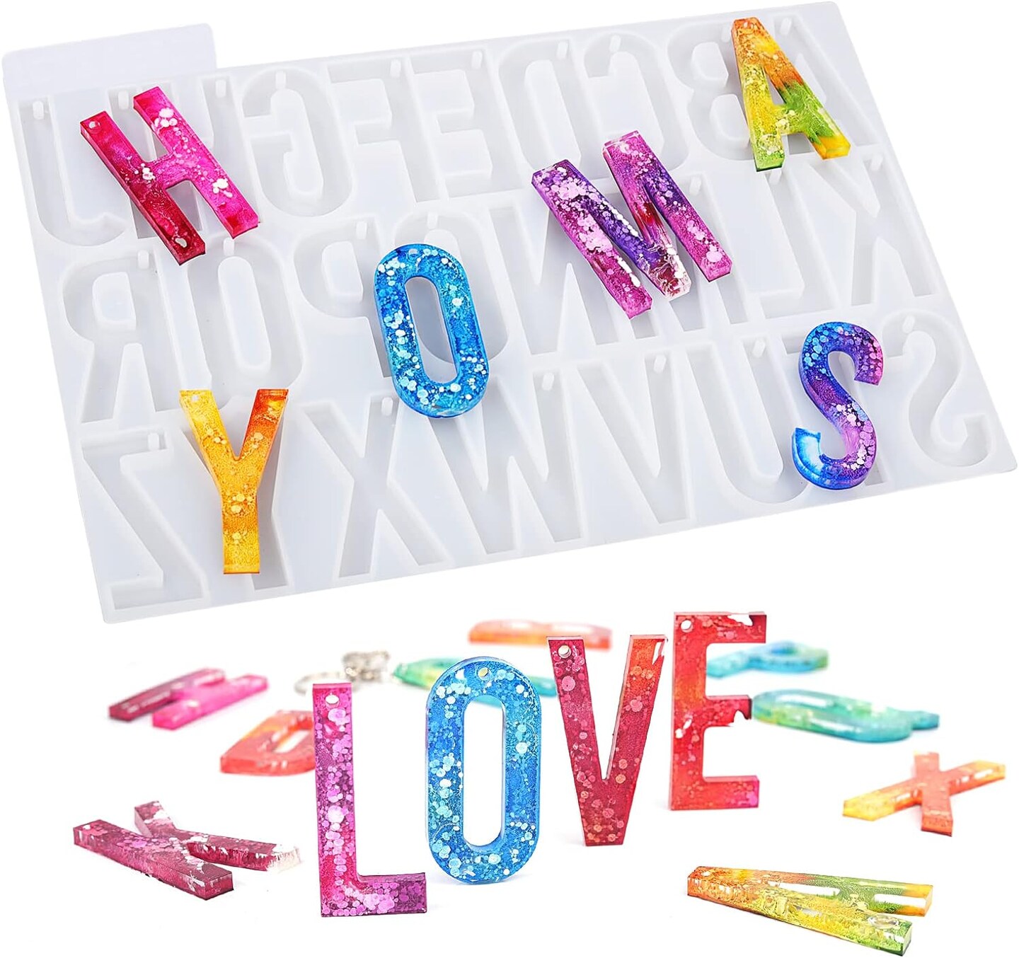 Alphabet Keychain Molds with Hole, Large Alphabet Resin Silicone Molds for Epoxy, Resin Letter Molds for Keychain Jewelry Pendant Making