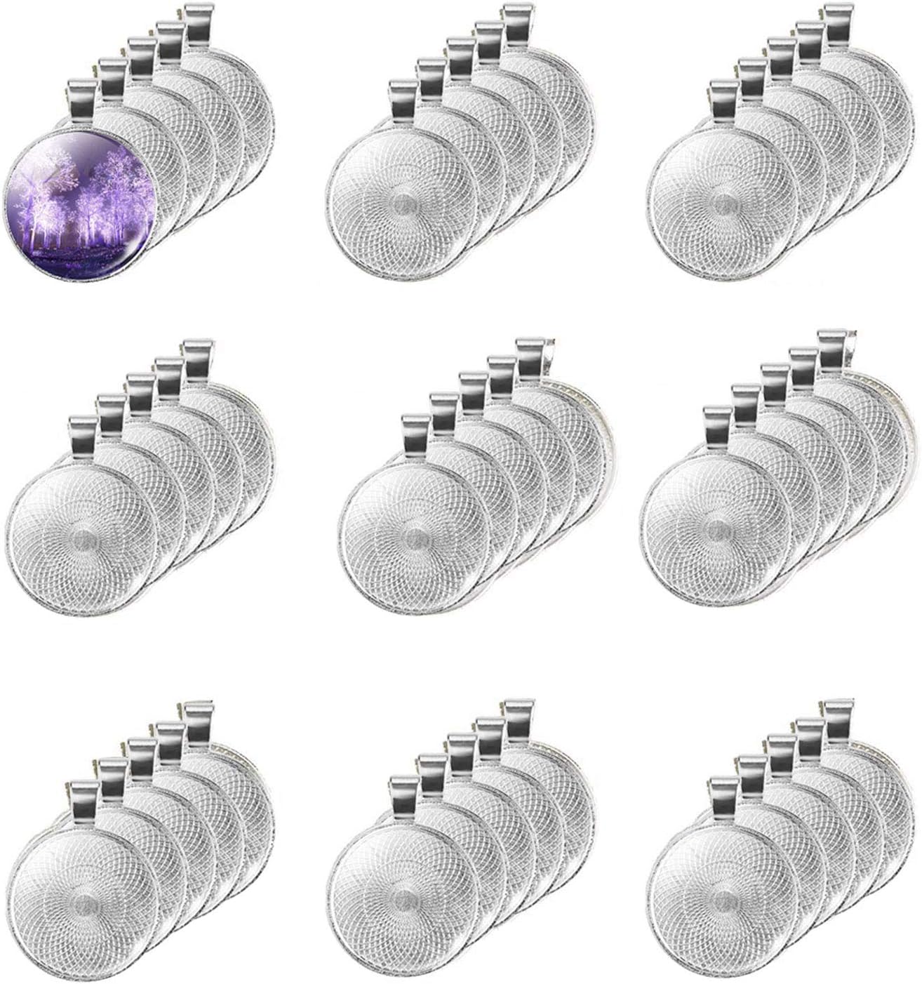 40 Pcs Silver Pendant Trays with 40 Pcs Transparent Glass Cabochons, Round Pendant Bezels 1 inch/25mm for Photo Pendant Resin Craft Jewelry Making, Total 80 Pcs