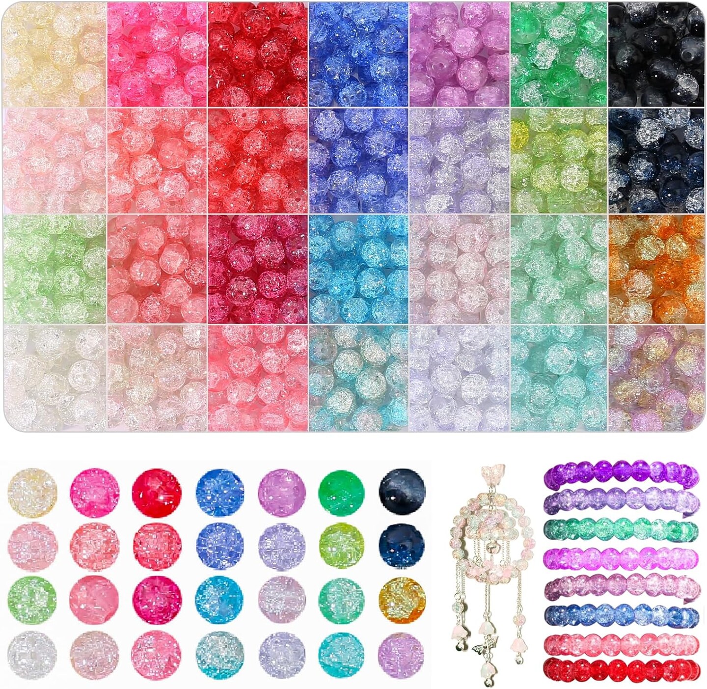 700pcs Crack Glass Beads for Jewelry Making -8MM Beads Bracelet Making Kit with Crystals, Charms, and Friendship Bracelet Beads - Jewelry Making Supplies for Adults and Girls
