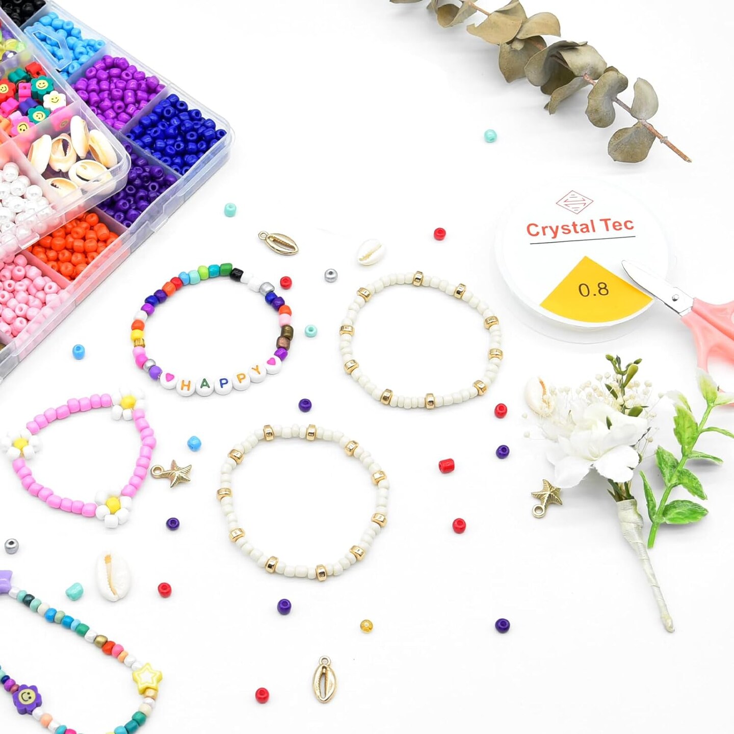 8800pcs 4mm Glass Seed Beads Bracelet Making Kit 24 Colors Small Beads for DIY Bracelets Necklace Jewelry Making Supplies
