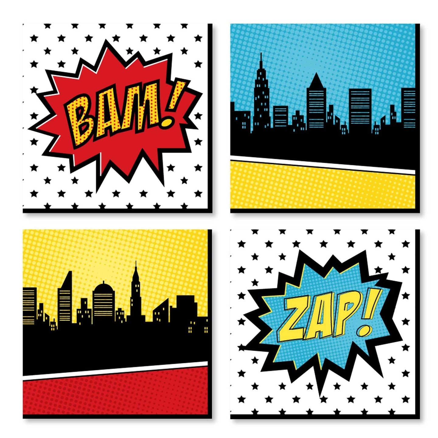 Big Dot of Happiness Bam Superhero - Kids Room, Nursery Decor and Home Decor - 11 x 11 inches Nursery Wall Art - Set of 4 Prints for baby&#x27;s room